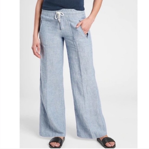 Athleta Pants - Athleta Cabo wide leg chambray blue linen pants